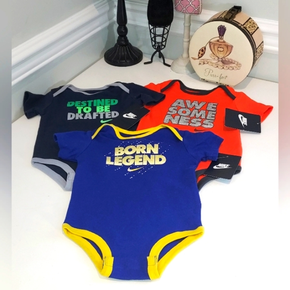 Nike 3 Piece Infant Onesies with Logo, Swoosh and/or Fun Sayings NWT